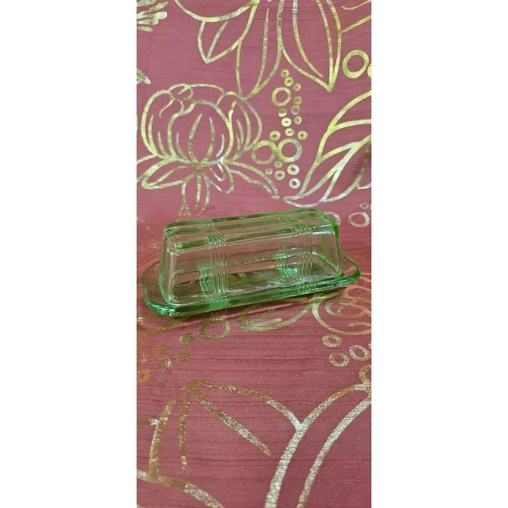 Vintage Criss Cross Green Butter Dish & Lid